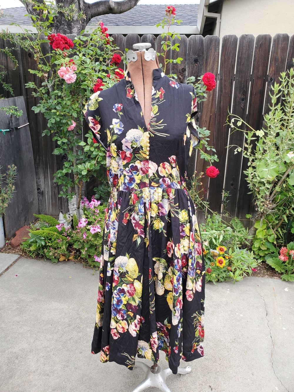 Trashy Diva Black Floral Midi Dress with Multicolor Blooms